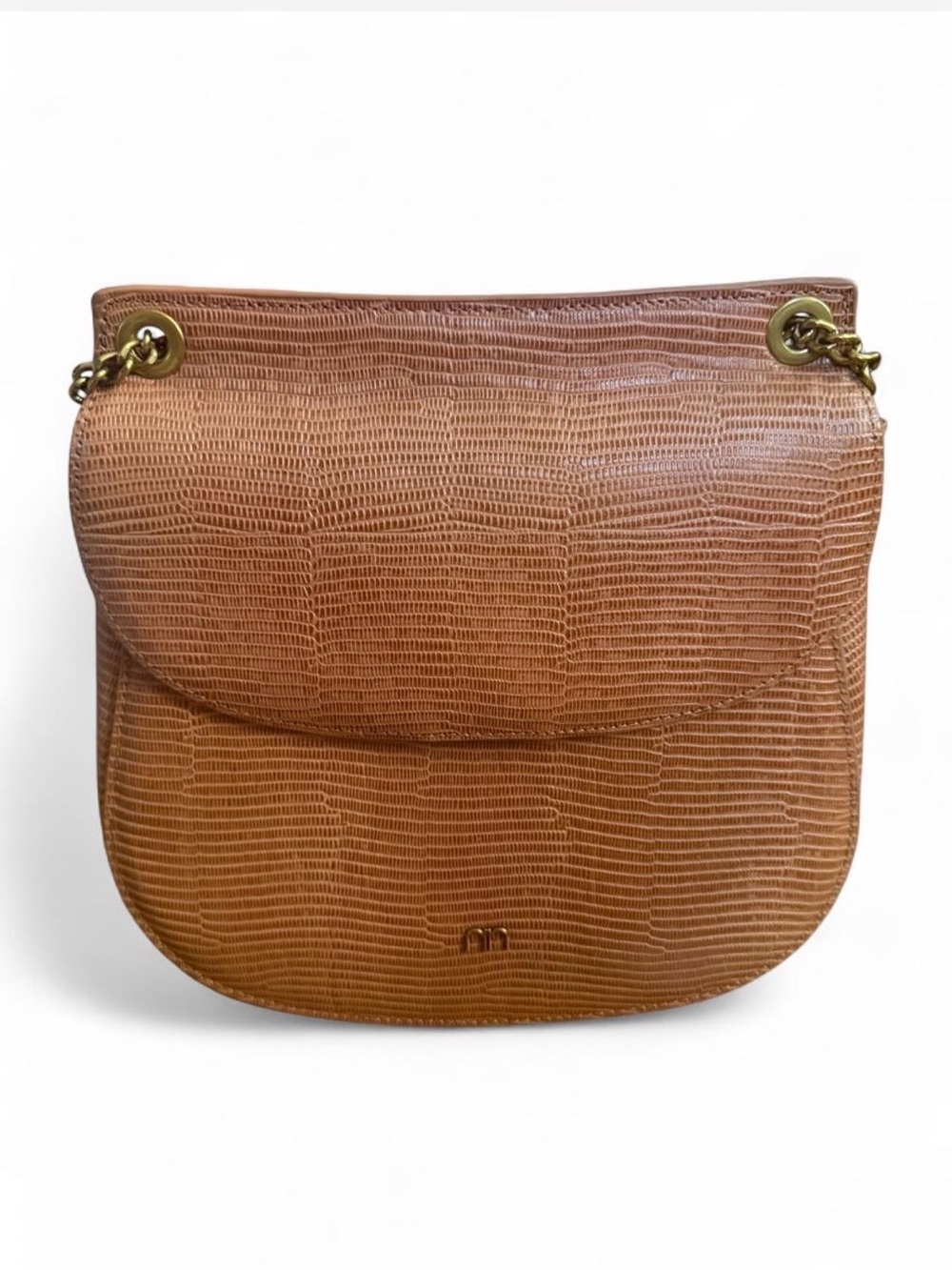 Tan Textured Leather Crossbody Bag with Gold Chain